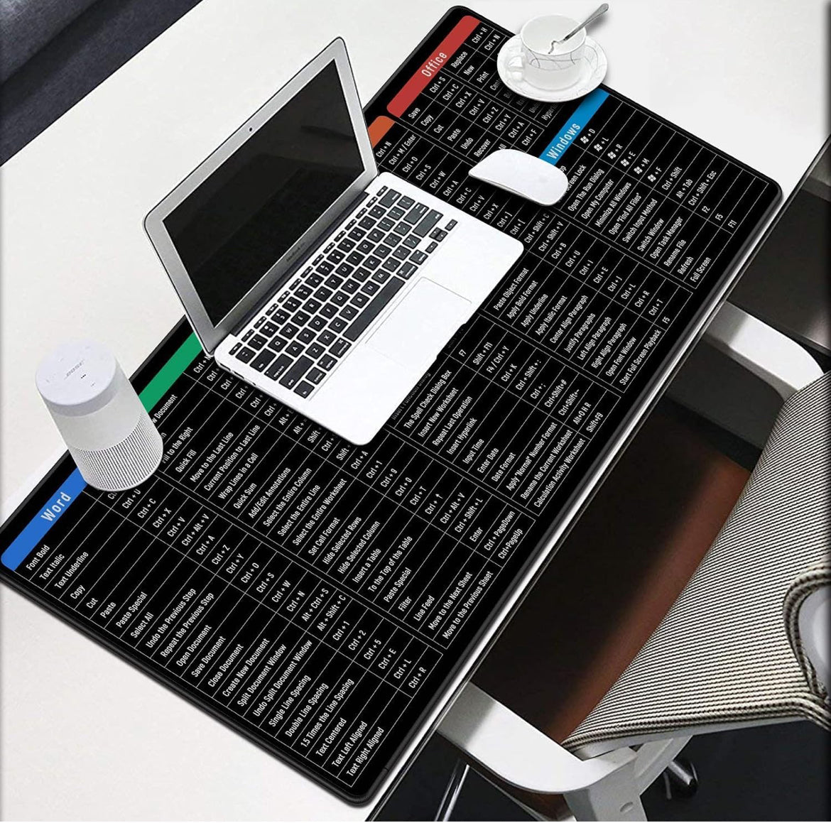 Windows & Office Keyboard Shortcuts Desk Mat | Gaming Mouse Pad Extended Size (800mm x 300mm x 2mm) Stitched Edges| Non-Slip Rubber Base|Computer Laptop|Keyboard Mouse Pad (Keyboard Shortcuts)