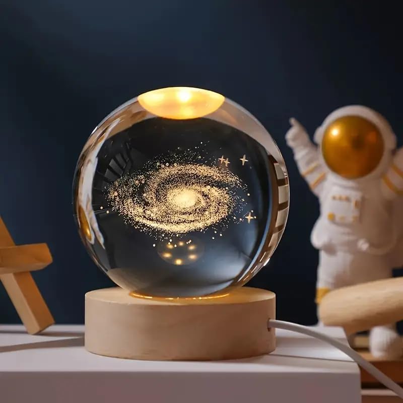 Moon Crystal Ball Night Light,2.4 Inch Glass Ball Night LED Lamp with Woodern Base,Decorations Gifts for Men,Women,Kids,Boys,Girls | Gifts for Woman | Valentine Gifts