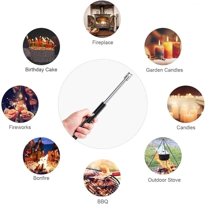 Electric Gas Lighter | Rechargeable Lighter for Kitchen, Gas Stove & Candles | USB Charging | Windproof, Flameless, 360° Flexible Neck