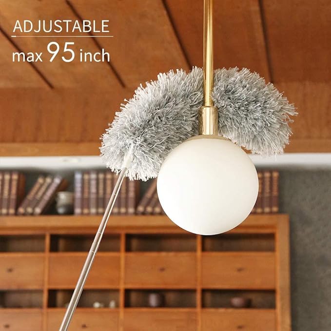 Microfiber Feather Duster Bendable & Extendable Fan Cleaning Brush with 100 inches Expandable Pole Handle Washable Mop for High Ceiling Fans,Window Blinds, Furniture