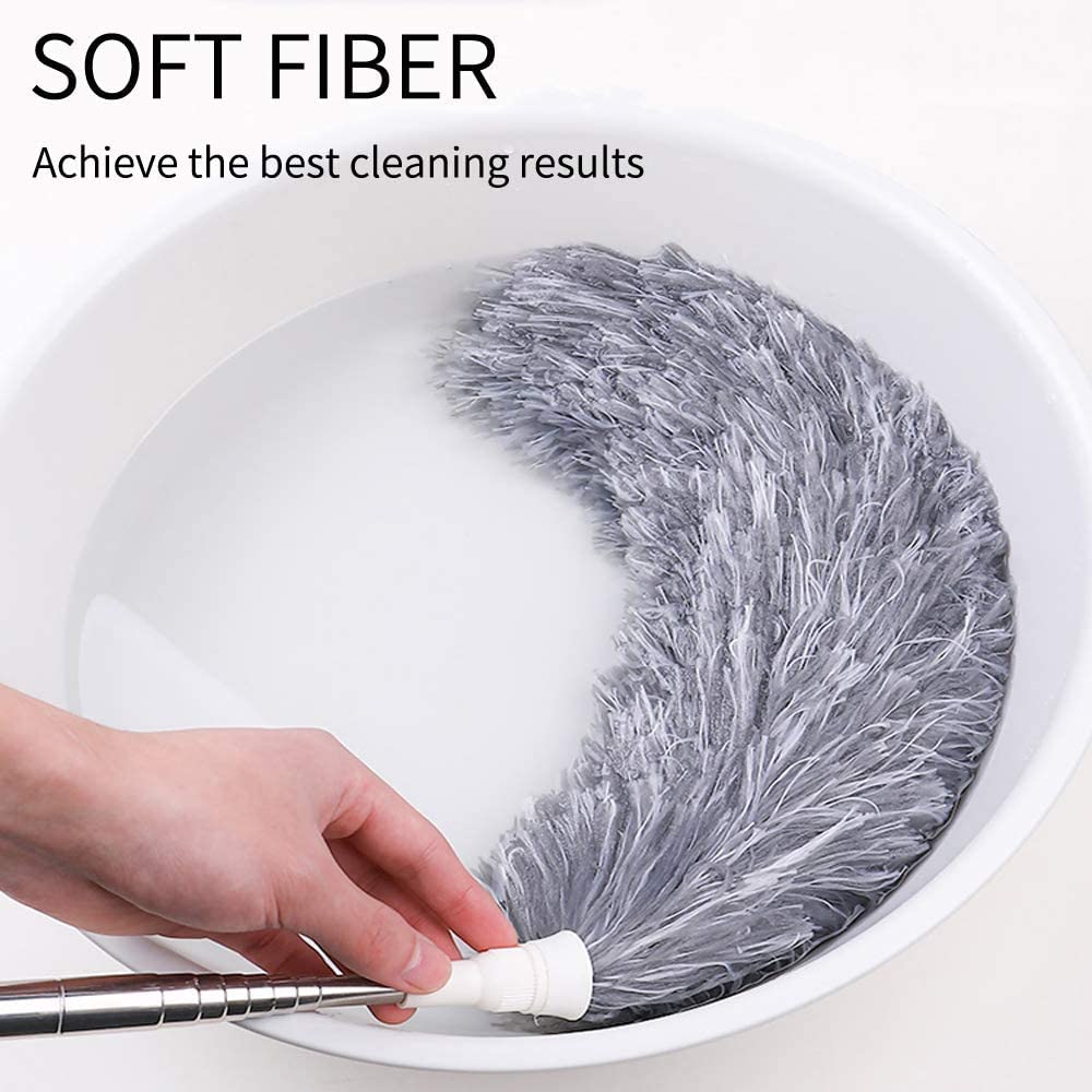 Microfiber Feather Duster Bendable & Extendable Fan Cleaning Brush with 100 inches Expandable Pole Handle Washable Mop for High Ceiling Fans,Window Blinds, Furniture