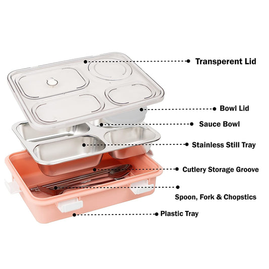 4 Compartment Stainless Steel Lunch Box for Kids