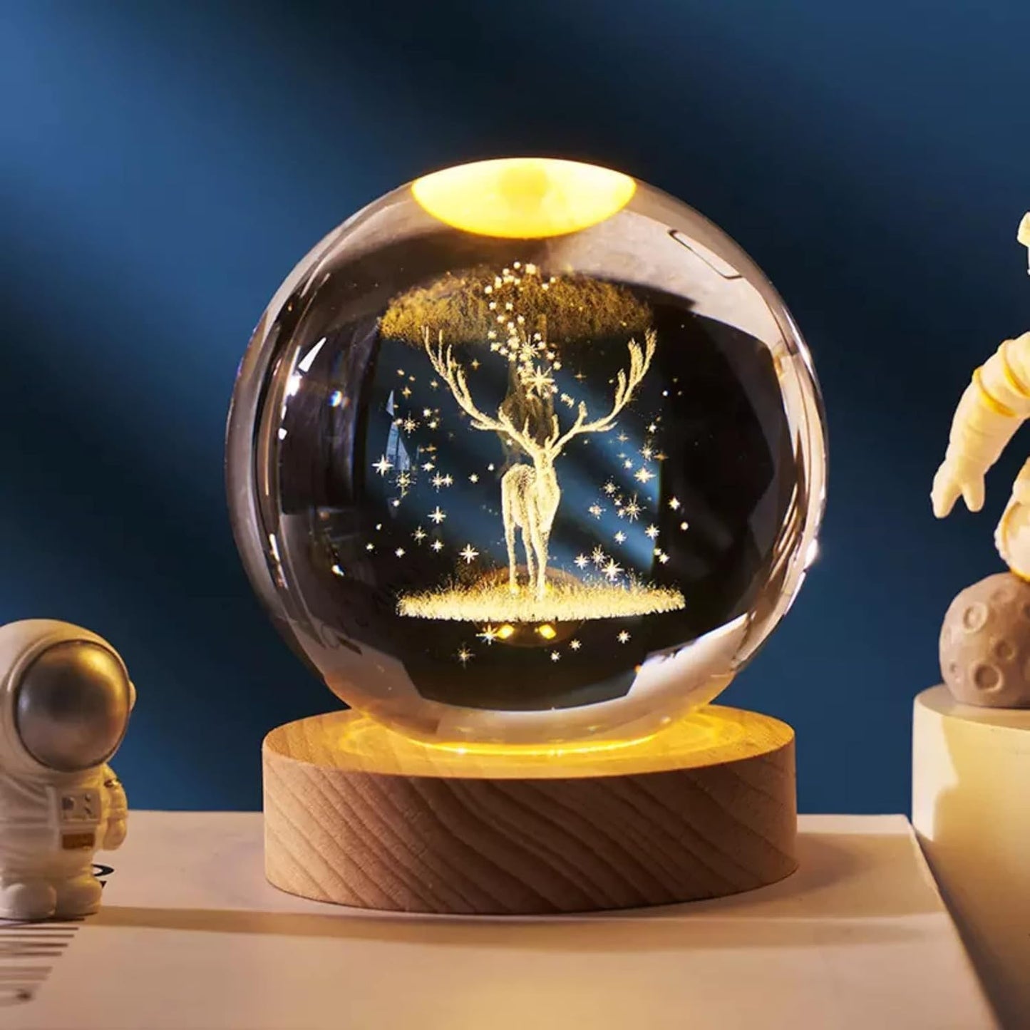 Moon Crystal Ball Night Light,2.4 Inch Glass Ball Night LED Lamp with Woodern Base,Decorations Gifts for Men,Women,Kids,Boys,Girls | Gifts for Woman | Valentine Gifts