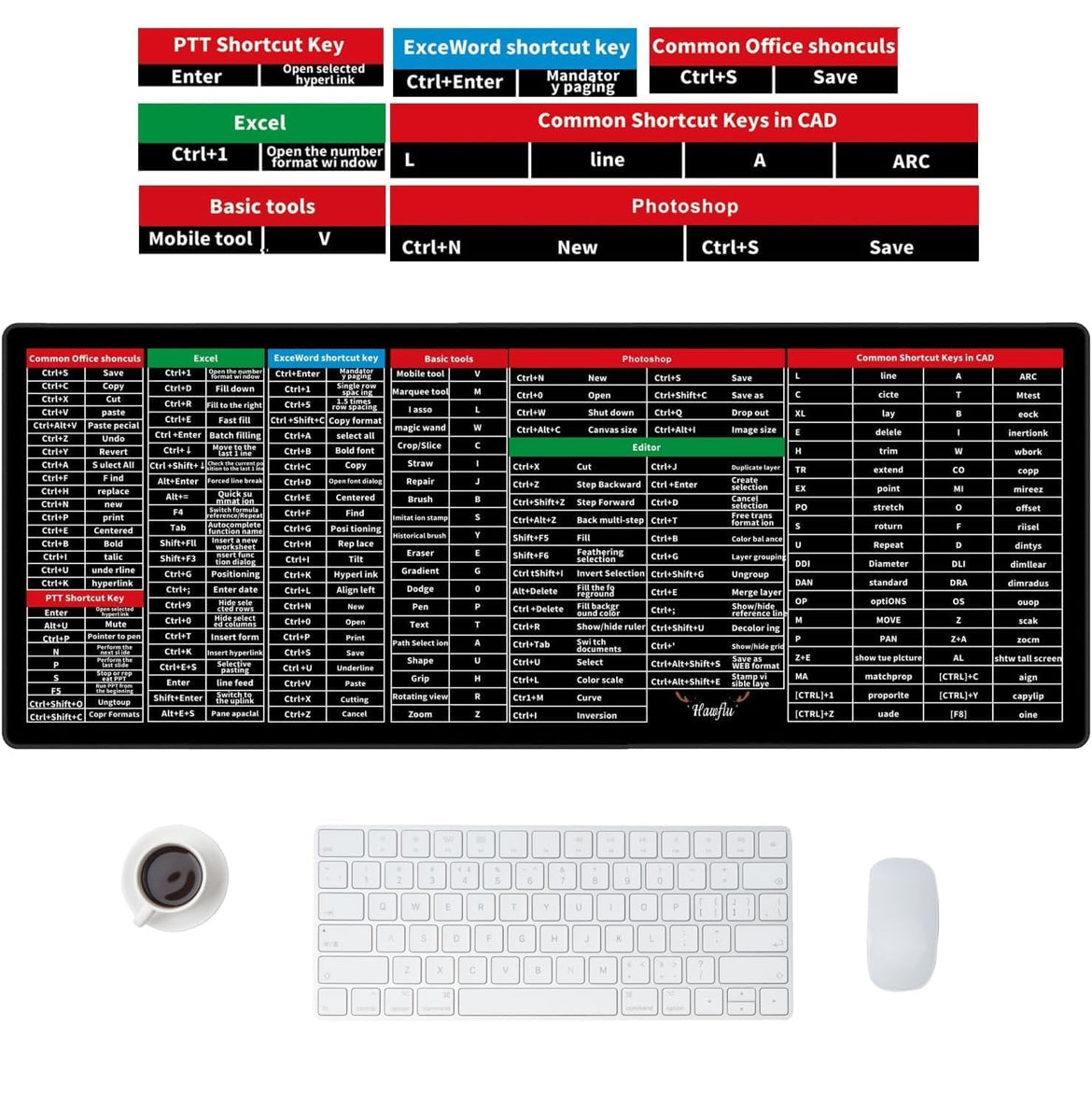 Windows & Office Keyboard Shortcuts Desk Mat | Gaming Mouse Pad Extended Size (800mm x 300mm x 2mm) Stitched Edges| Non-Slip Rubber Base|Computer Laptop|Keyboard Mouse Pad (Keyboard Shortcuts)