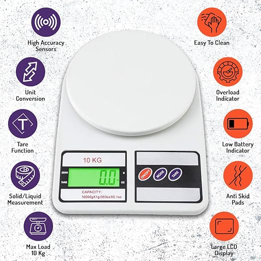 Atom Weight Machine for Kitchen, Digital Scale with LCD Display, Scale for Home Baking, Cooking & Balance Diet. Weighing Machine with capacity 10Kg, SF400/A121
