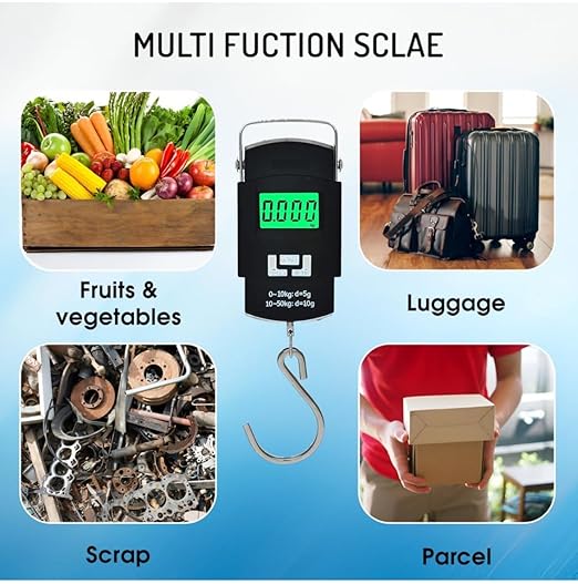 Portable Fishing Hook Type Digital LED Screen Luggage Weighing Scale, 50 kg/110 Lb (Black)