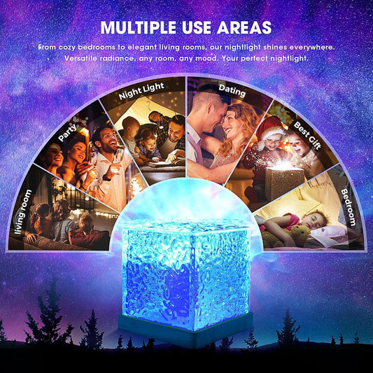 Acrylic Romantic Ocean Wave Night Light Projector Lamp, 3D Water Wave Effect, LED Projection Lamp for Bedroom Decor, Remote Control (Cube Shape)Multicolor Visit the One94Store Store