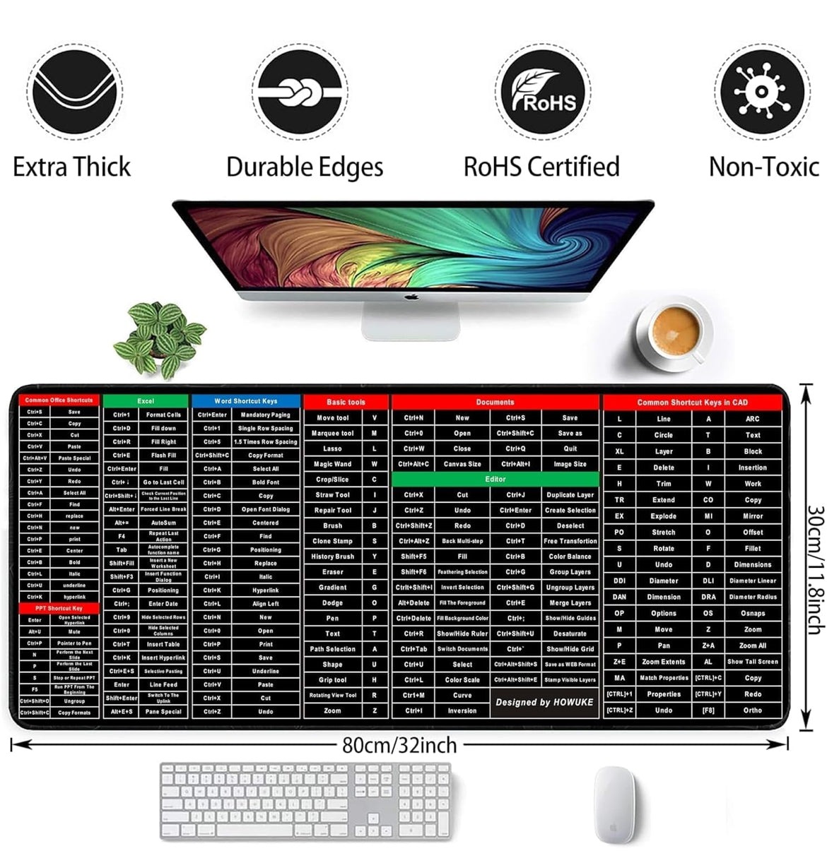 Windows & Office Keyboard Shortcuts Desk Mat | Gaming Mouse Pad Extended Size (800mm x 300mm x 2mm) Stitched Edges| Non-Slip Rubber Base|Computer Laptop|Keyboard Mouse Pad (Keyboard Shortcuts)