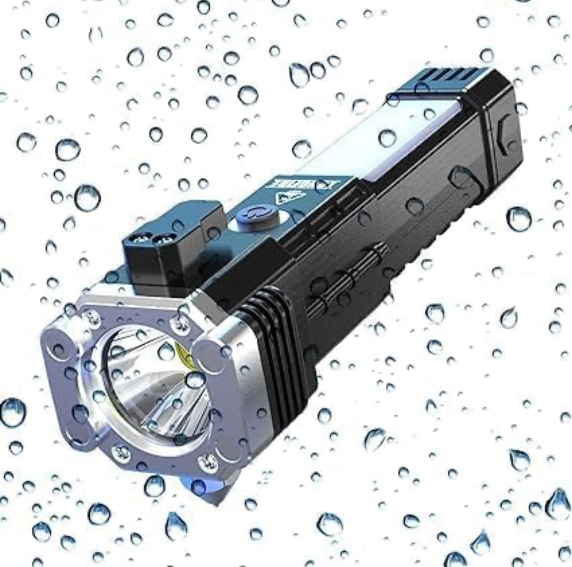 Torch LED Light 3W Rechargeable Long Distance Beam Range with Power Bank, Car Rescue Hammer & Strong Magnets, Window Glass & Seat Belt Cutter Built Portable LED Flashlight 4 Modes Indoor & Outdoor