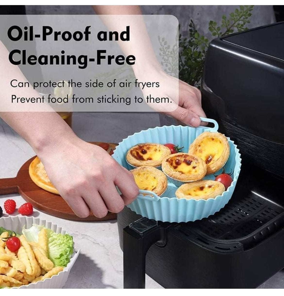 Air Fryer Liners I Round Silicone Basket Baking Tray I Pot with Ear Handles I Nonstick Reusable Heat Resistant I Cooking Oven Insert Accessories - Multicolor (8 inch, Pack of 2)