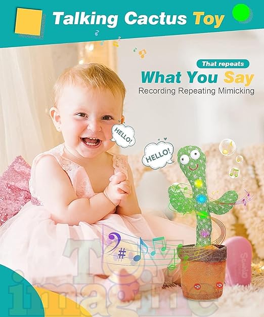 Dancing Cactus Toy for Kids - Rechargeable Talking Singing Children Baby Plush Electronic Toys | Voice Recording | Repeats What You Say | LED Lights
