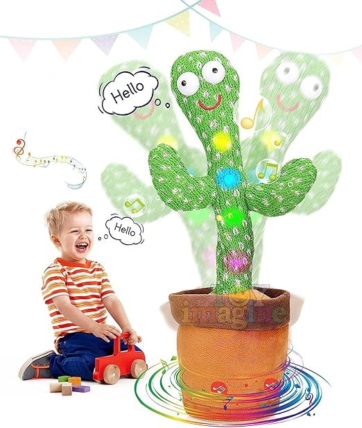 Dancing Cactus Toy for Kids - Rechargeable Talking Singing Children Baby Plush Electronic Toys | Voice Recording | Repeats What You Say | LED Lights