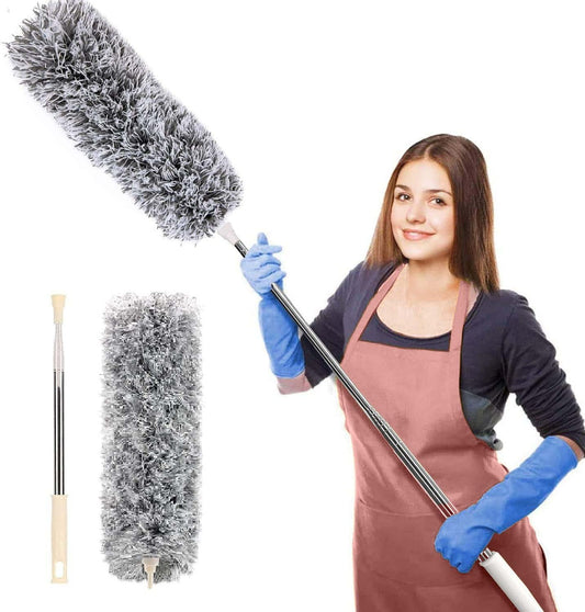 Microfiber Feather Duster Bendable & Extendable Fan Cleaning Brush with 100 inches Expandable Pole Handle Washable Mop for High Ceiling Fans,Window Blinds, Furniture