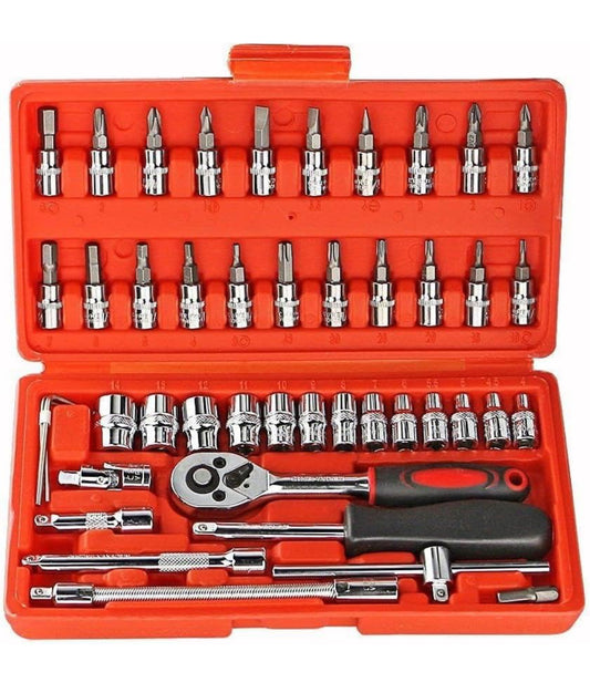 Tool Kit 46 Tool Kit Tool Kit for Home Use Tools Kit Spanner Set Socket Set Wrench Set Tools Set Hand Tools Bike Tool Kit Set Socket Wrench Set Spanner Set All Size Tool Kit Goti Pana Set - Box End (41 IN 1)