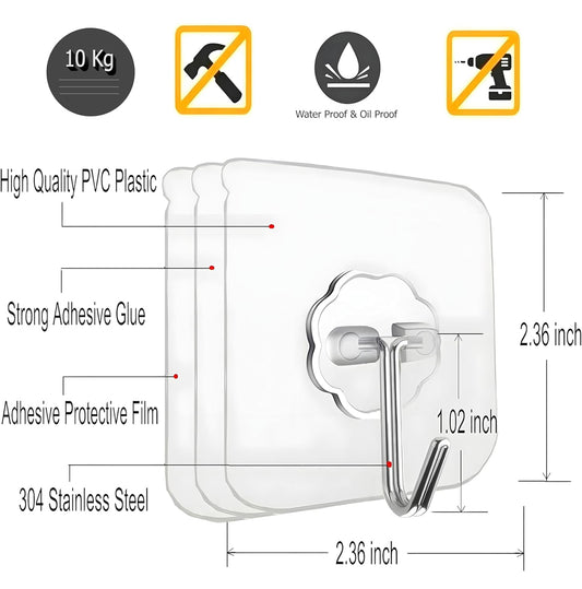 Flower Adhesive Wall Hooks, 10 Pack Heavy Duty Hooks for Wall Hanging, Strong | Self-Adhesive Sticker Hooks for Walls | Waterproof Wall Hanger Hook for Hanging Coats, Keys, and Heavy Items