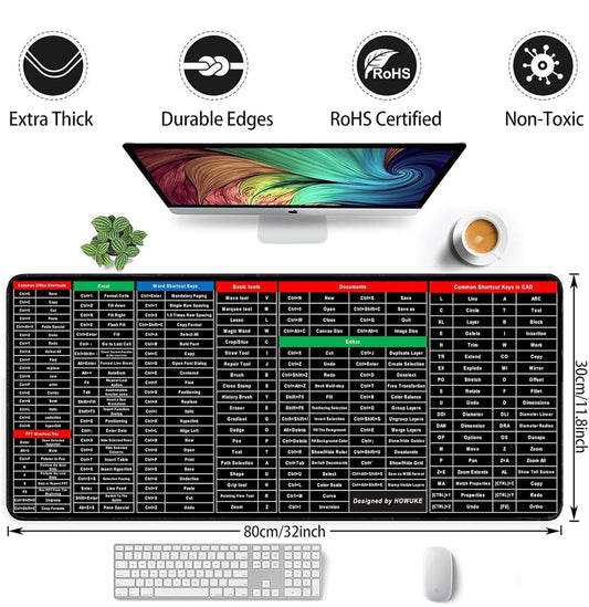 Windows & Office Keyboard Shortcuts Desk Mat | Gaming Mouse Pad Extended Size (800mm x 300mm x 2mm) Stitched Edges| Non-Slip Rubber Base|Computer Laptop|Keyboard Mouse Pad (Keyboard Shortcuts)